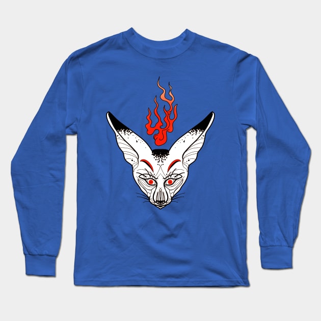 Funky graphic linework: white fennec fox by blacklinesw9 Long Sleeve T-Shirt by Blacklinesw9